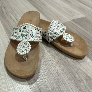 Jack Rogers White Floral Leather Thong Sandals
